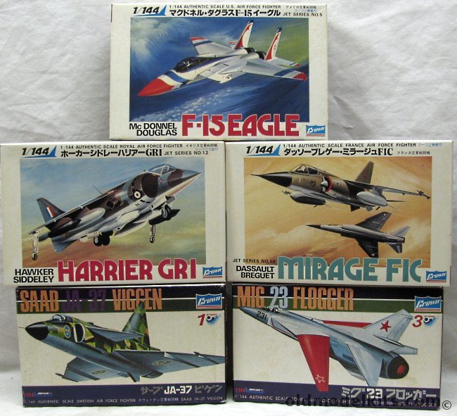 Crown 1/144 Saab J-37 Viggen / Mig-23 Flogger / Harrier GR-1 / Mirage F-1C / F-15 Eagle plastic model kit